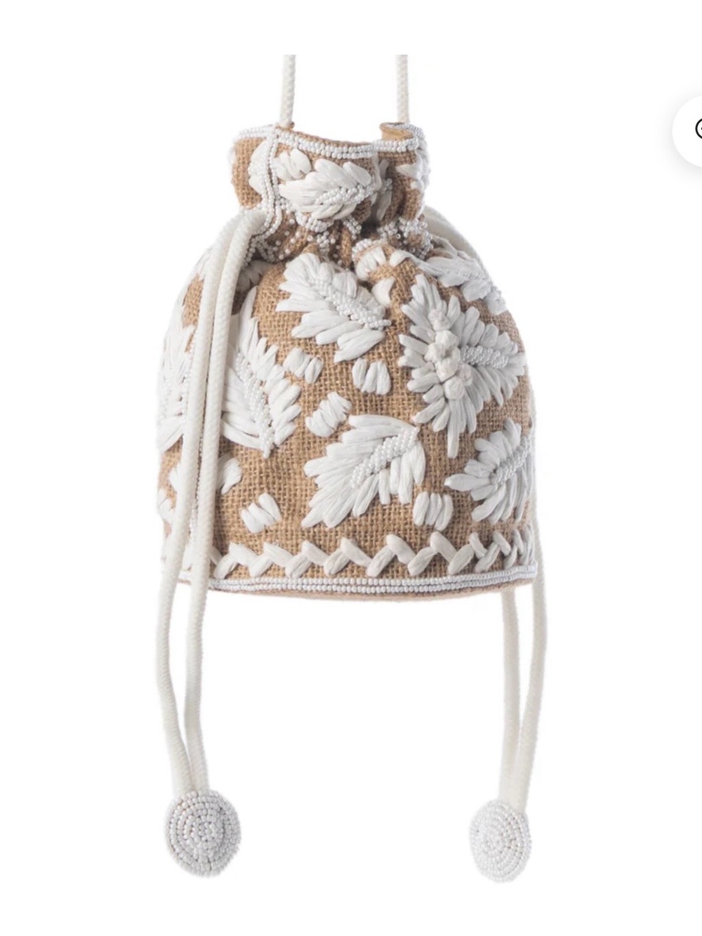Myra Bag Natural & White Embroidered Drawstring Mini Bucket Bag - Picture 3 of 3